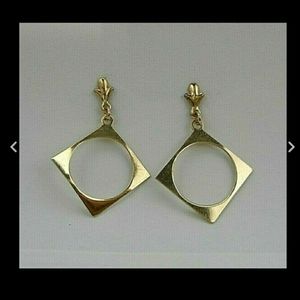 14k Yellow Solid Gold Square Hoop Modernist E